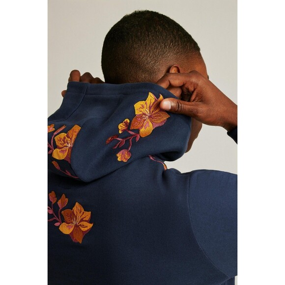 BONOBOS Supersoft Fleece Hoodie Floral Embroidered Long Sleeve Navy M New 283609 - Picture 4 of 12